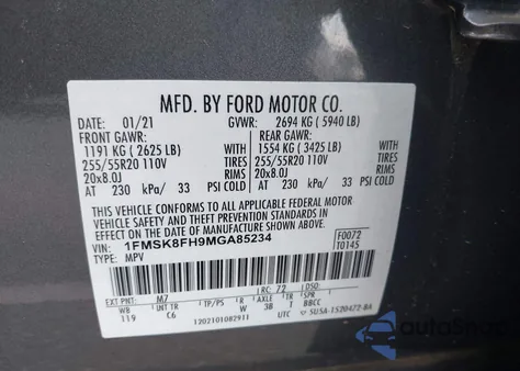 2021 Ford Explorer Limited z USA, uszkodzony, nr VIN 1FMSK8FH9MGA85234